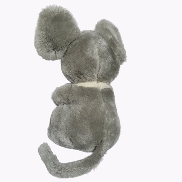 Vintage 80s Dakin Mouse Pink Polka Dot Tie 9 Inch Gray Plush Stuffed Animal Toy - Picture 2 of 5